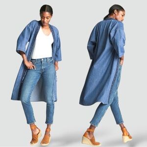Gap Embroidered Denim Boho Kimono Duster in Medium Wash